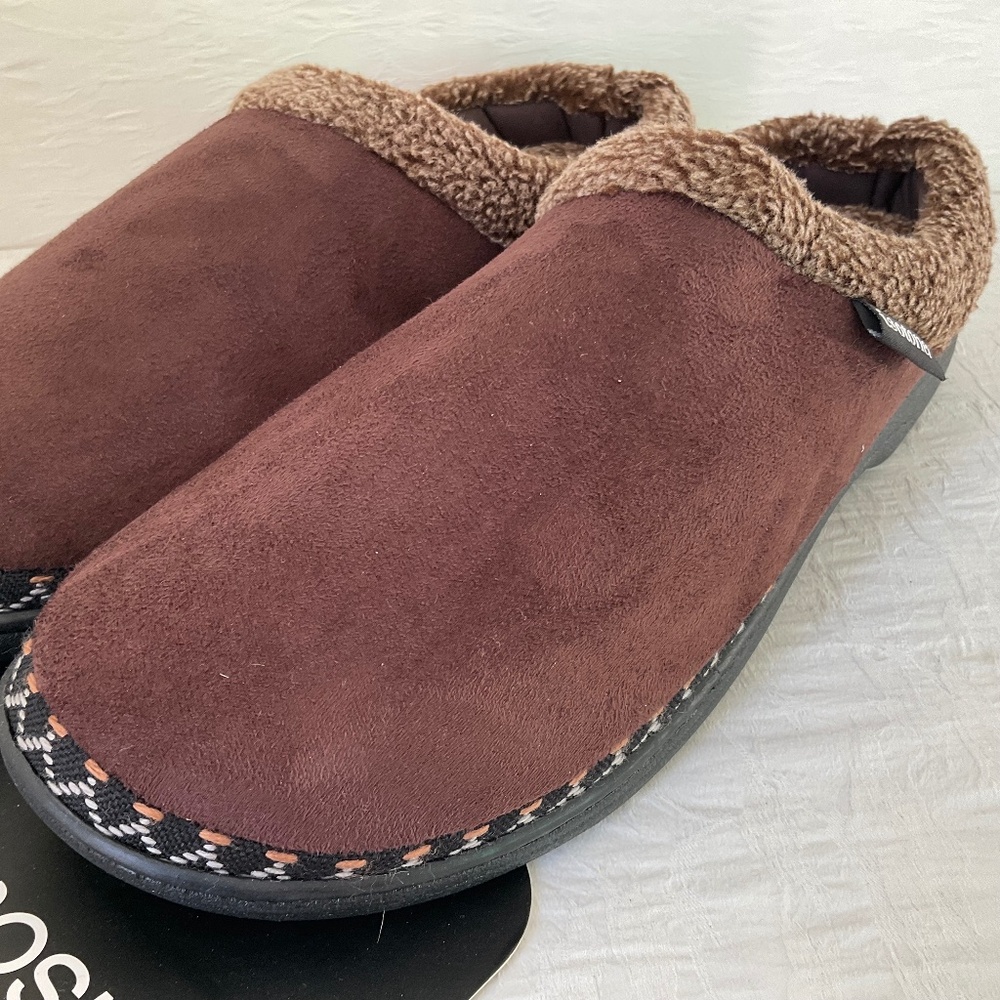 Men’s Isotoner Memory Foam Brown Microfibre Comfort Slippers size XL